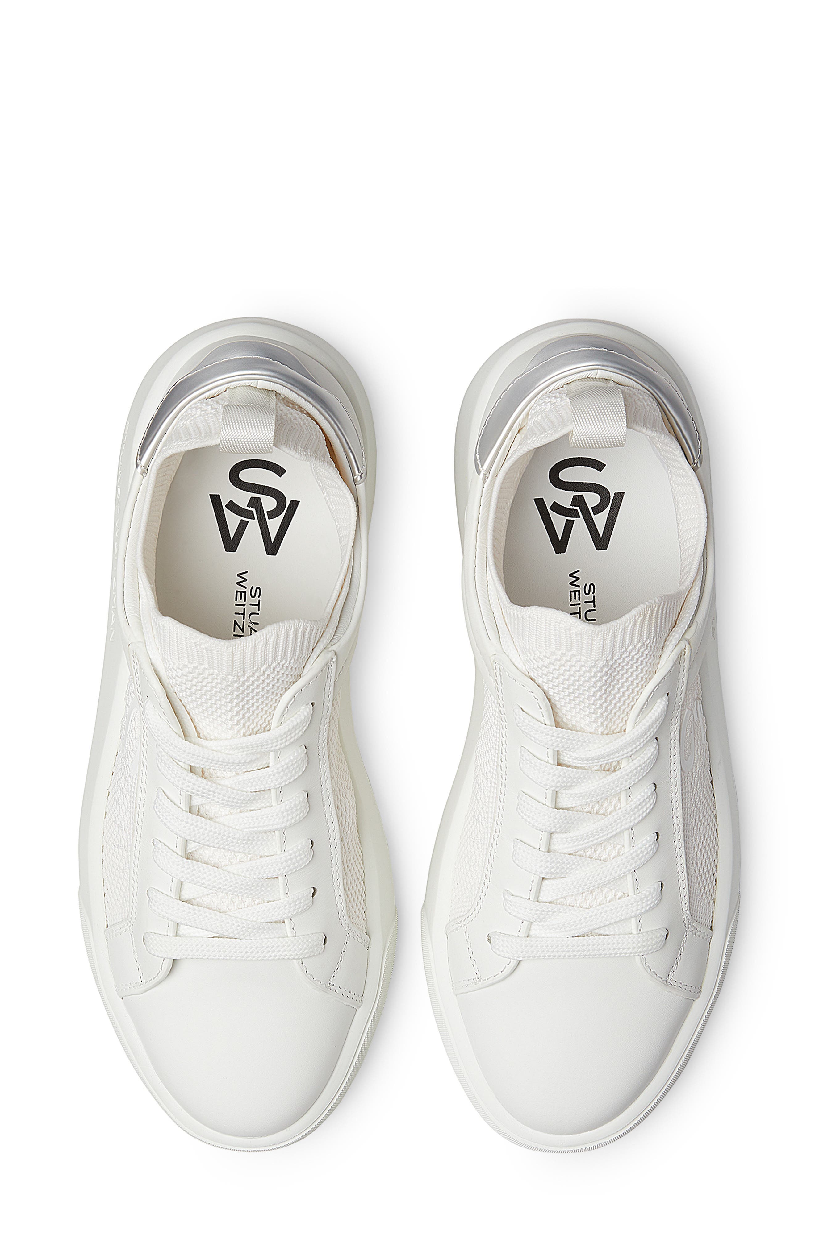 Stuart Weitzman 5050 Pro Sneaker, Alternate, color, White/ Silver Leather