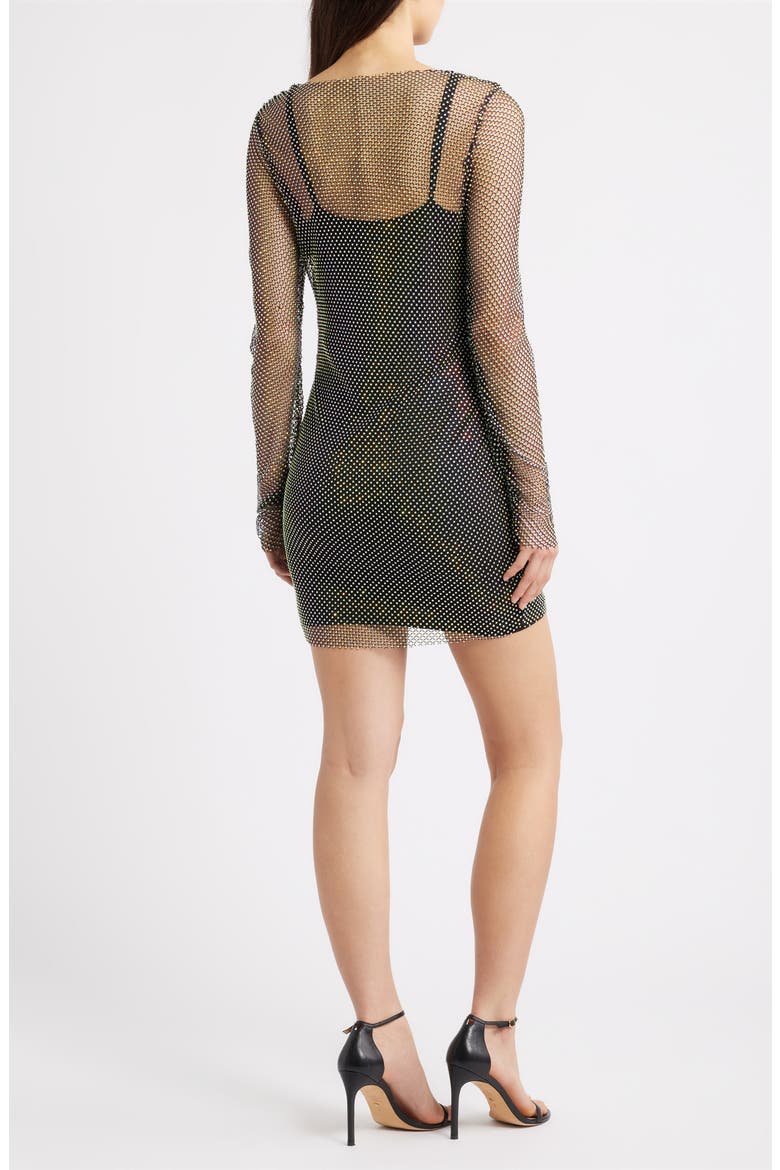 Sheer Beaded Long Sleeve Minidress, Alternate, color, BLACK