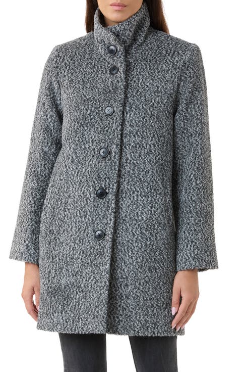 Funnel Neck Alpaca Blend Boucle Coat