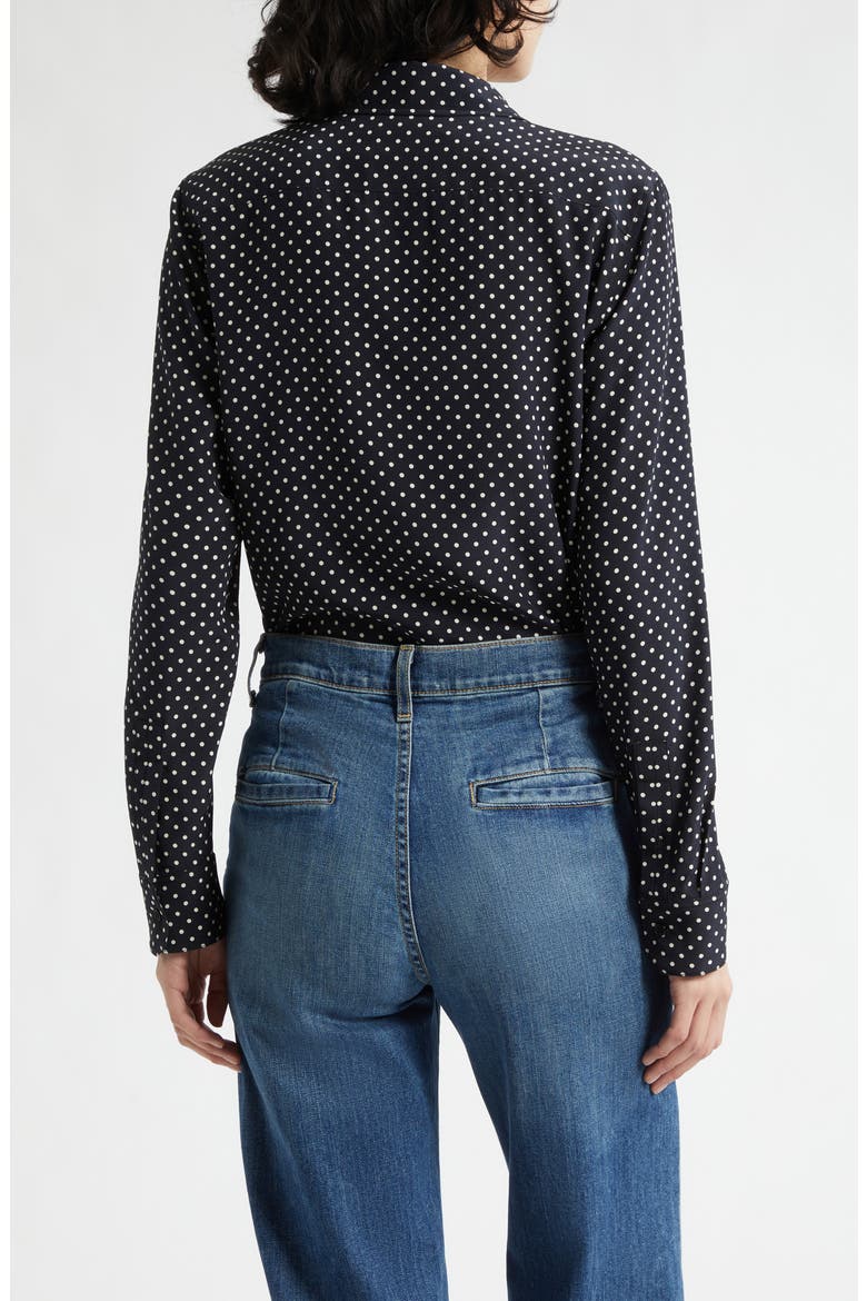Gaia Slim Silk Shirt, Alternate, color, OBSIDIAN / IVORY POLKA DOT