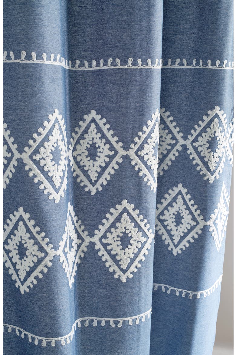 Geo Embroidered Chambray Shower Curtain, Alternate, color, BLUE