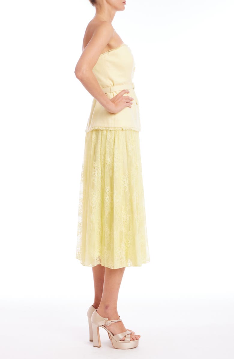 Badgley Mischka Collection Strapless Mixed Media Cocktail Dress, Alternate, color, Pale Yellow