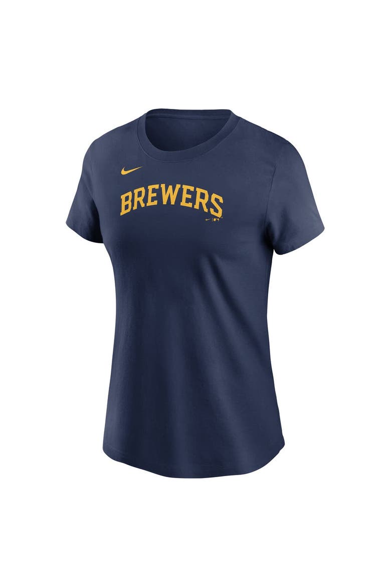 Women's Nike Jackson Chourio Navy Milwaukee Brewers Cooperstown Collection Fuse Name & Number T-Shirt, Alternate, color, Navy