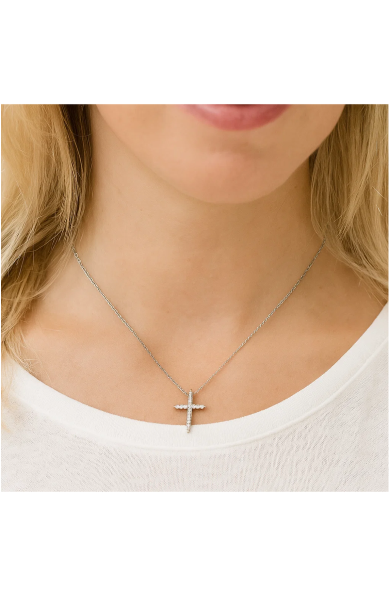 Hollywood Sensation White Gold Cubic Zirconia Cross Necklaces, Alternate, color, Silver
