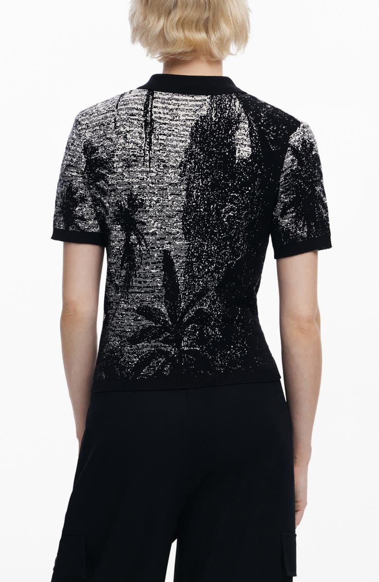 Desigual Palm Rib Cotton Polo, Alternate, color, Black