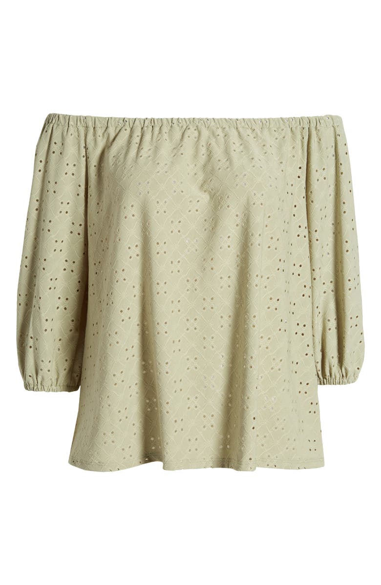Loveappella Eyelet Off the Shoulder Top, Alternate, color, Sage