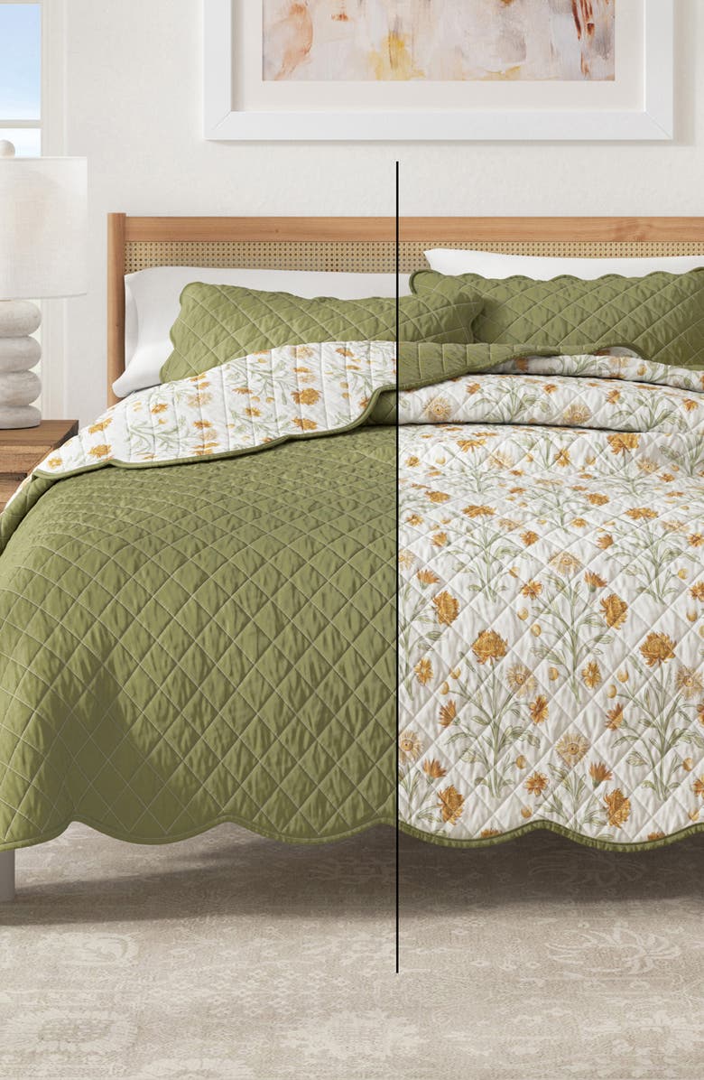 Woven & Weft Floral Scalloped Cotton Quilt & Sham Set, Alternate, color, 