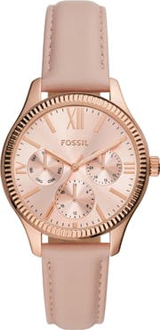 Fossil Rye Quartz Multifunction Leather Strap Watch, 36mm