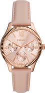 Fossil Rye Quartz Multifunction Leather Strap Watch, 36mm