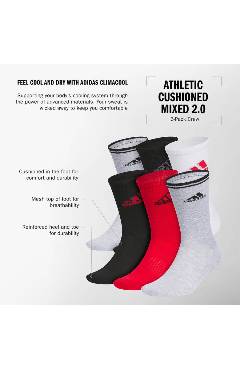 adidas 6-Pack Athletic Cushioned Mixed 2.0 Crew Socks, Alternate, color, 