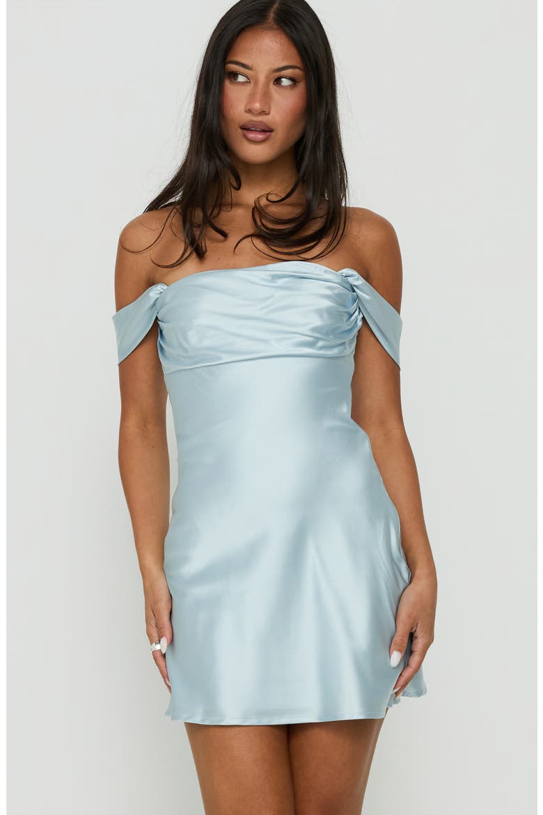 Zabbarra Off the Shoulder Satin Minidress, Alternate, color, BLUE