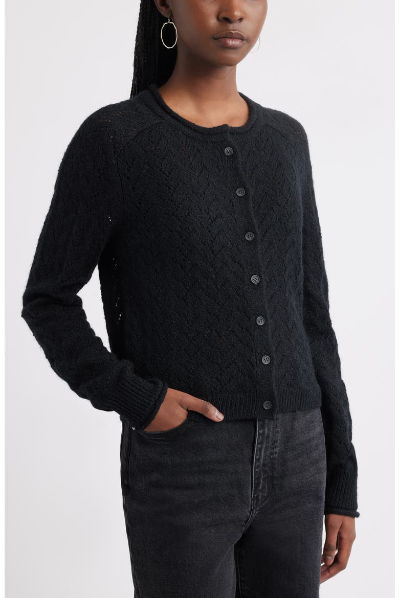 Nep Pointelle Cardigan, Alternate, color, BLACK