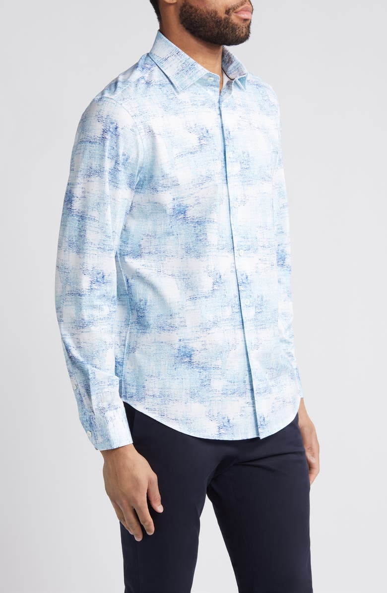 Bugatchi James OoohCotton<sup
®</sup
 Print Button-Up Shirt, Alternate, color, Aqua