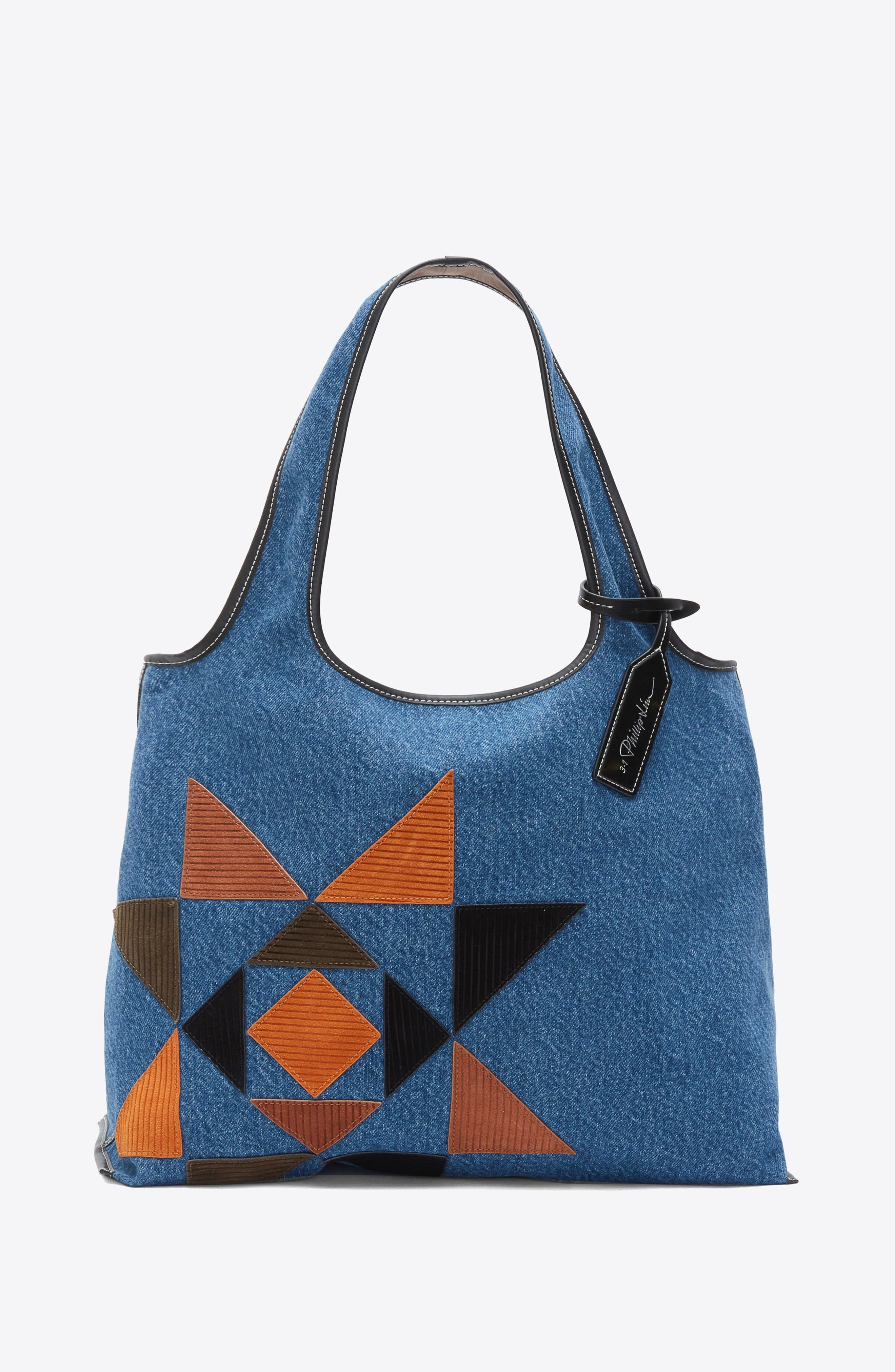 Denim Suede Patch Market Tote, Main, color, Blue Indigo Multi