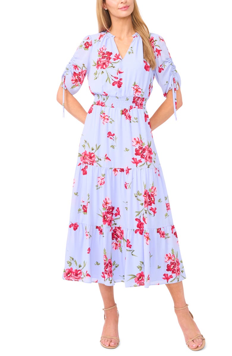 CeCe Floral Tiered Dress, Main, color, Windsurfer