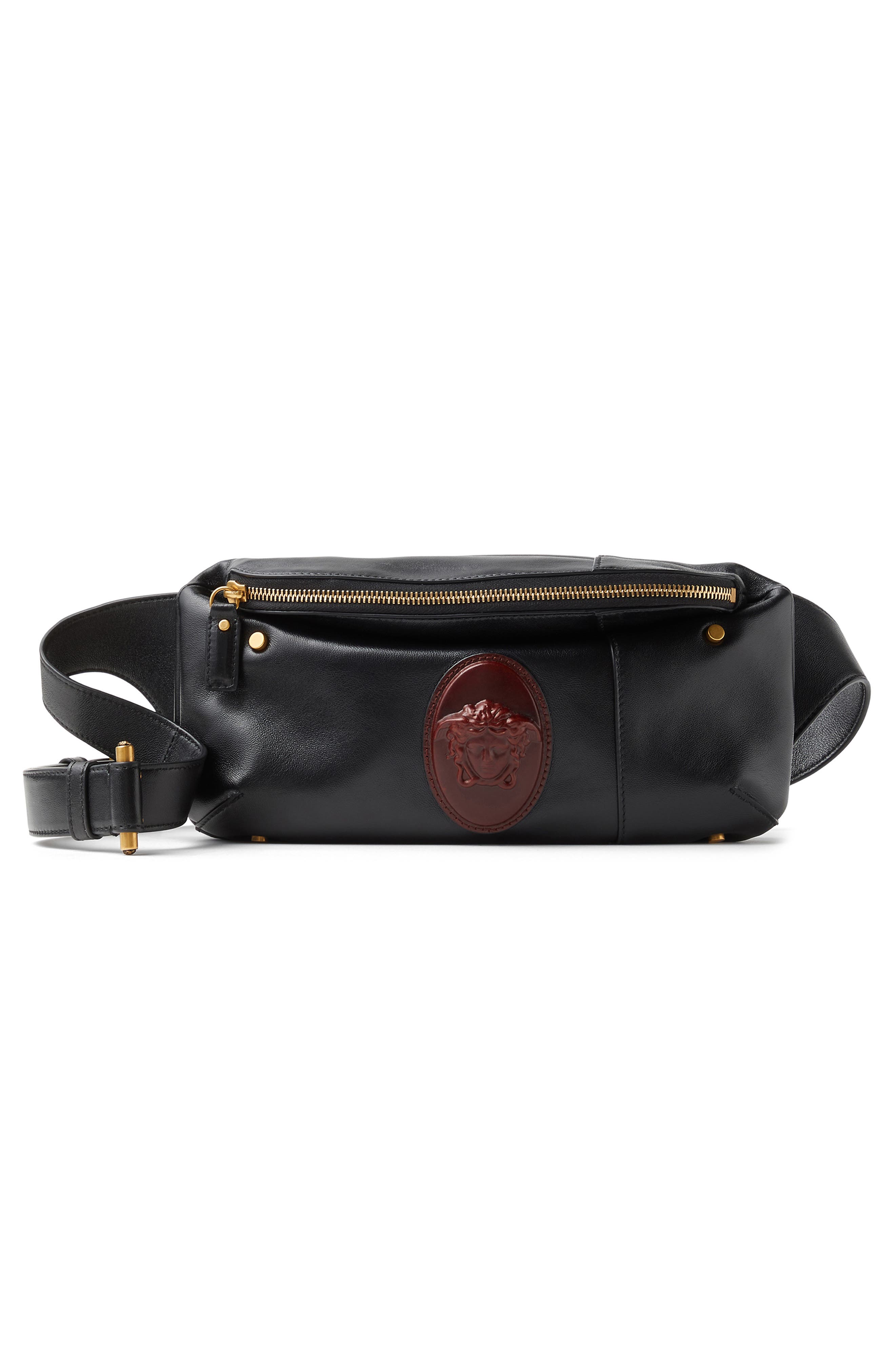 Versace First Line Small La Medusa Leather Belt Bag, Main, color, Black Rosewood-Gold
