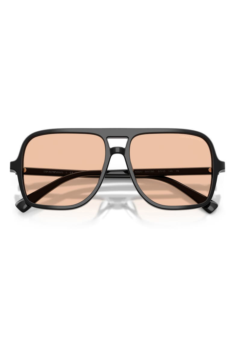 Emporio Armani 57mm Pilot Sunglasses, Alternate, color, Shiny Black / Light Orange