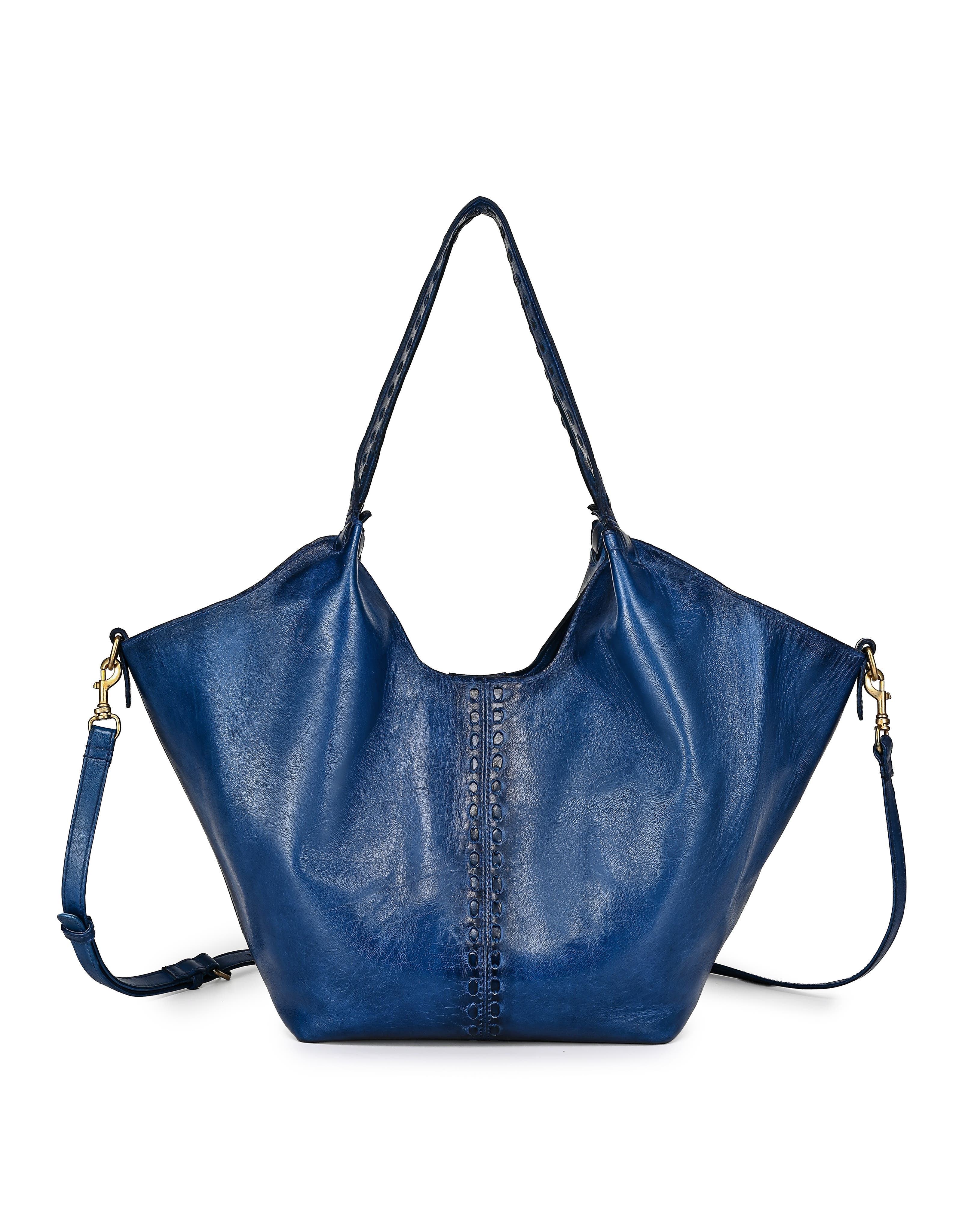 OLD TREND Wisteria Small Handwoven Leather Tote, Main, color, Blue