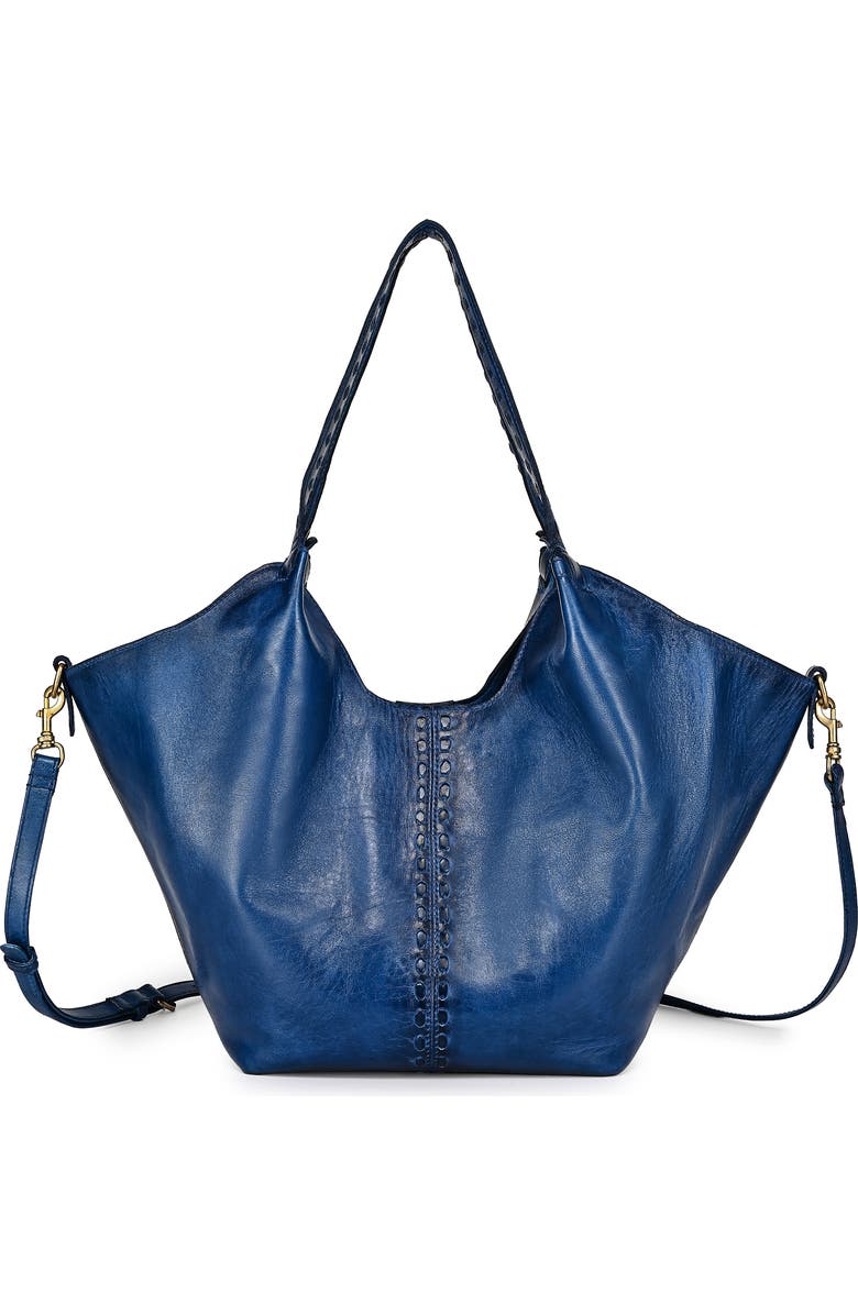 OLD TREND Wisteria Small Handwoven Leather Tote, Main, color, Blue