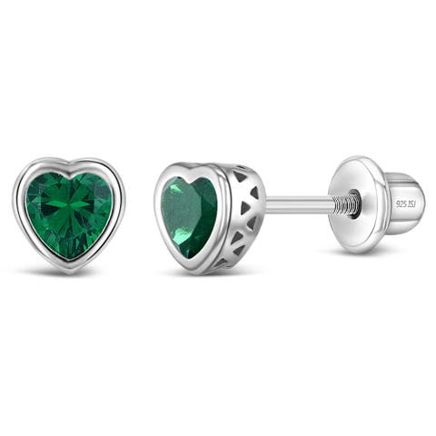 Cubic Zirconia Birthstone Heart Earrings