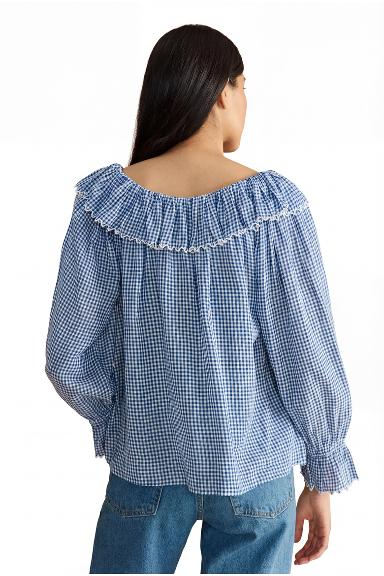 Pandora Blouse, Alternate, color, Navy Gingham