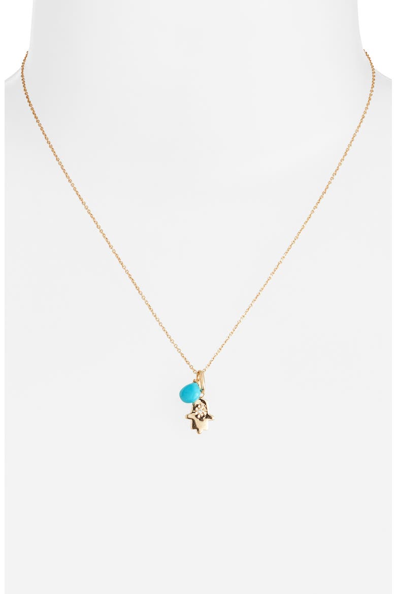 Love Letter Turquoise Stone & Diamond Hamsa Pendant Necklace, Alternate, color, TURQUOISE/ AQUA