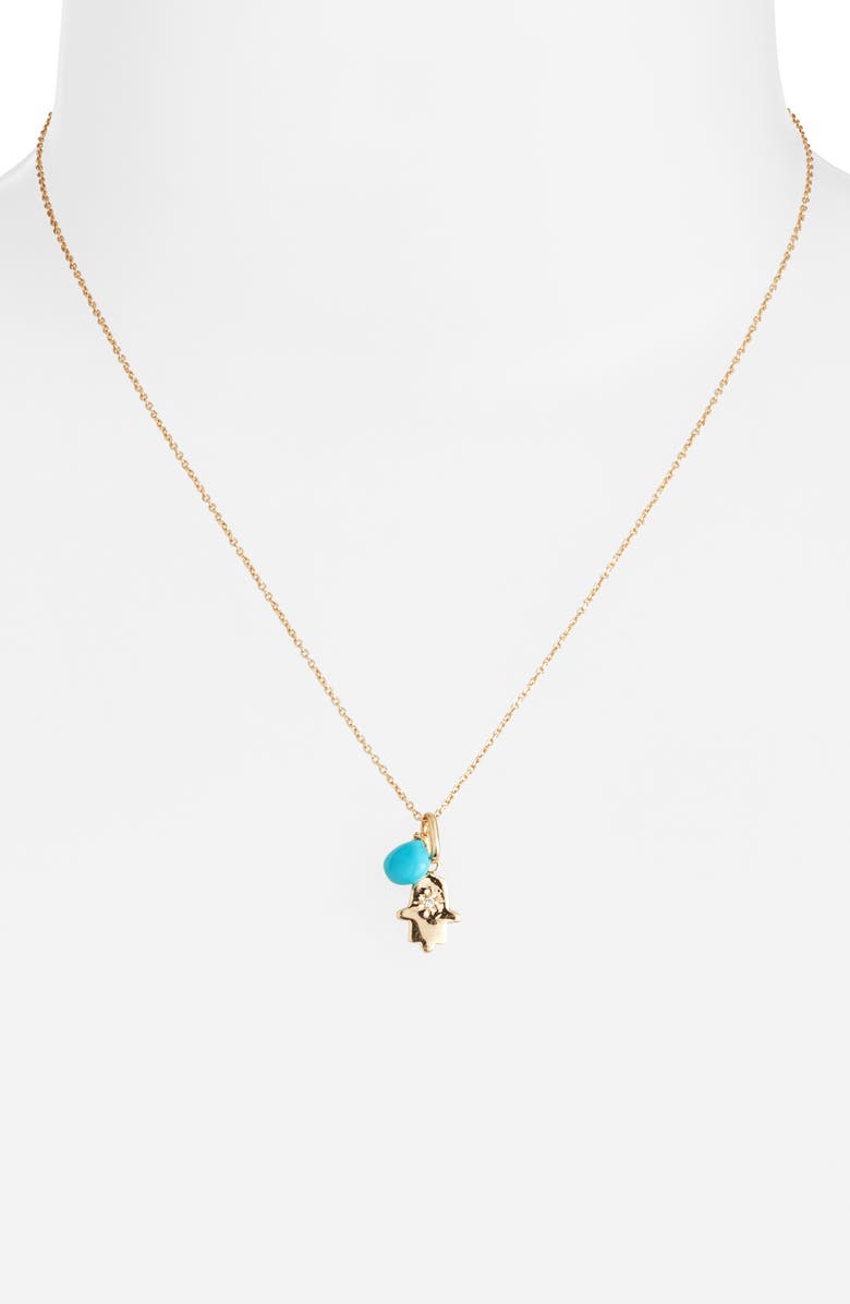 Anzie Love Letter Turquoise Stone & Diamond Hamsa Pendant Necklace, Alternate, color, Turquoise/ Aqua