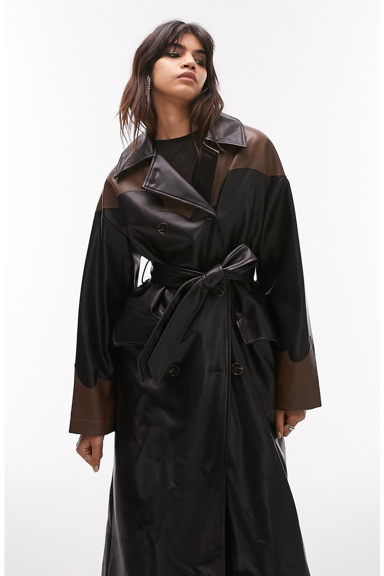 Western Faux Leather Trench Coat, Alternate, color, MULTI