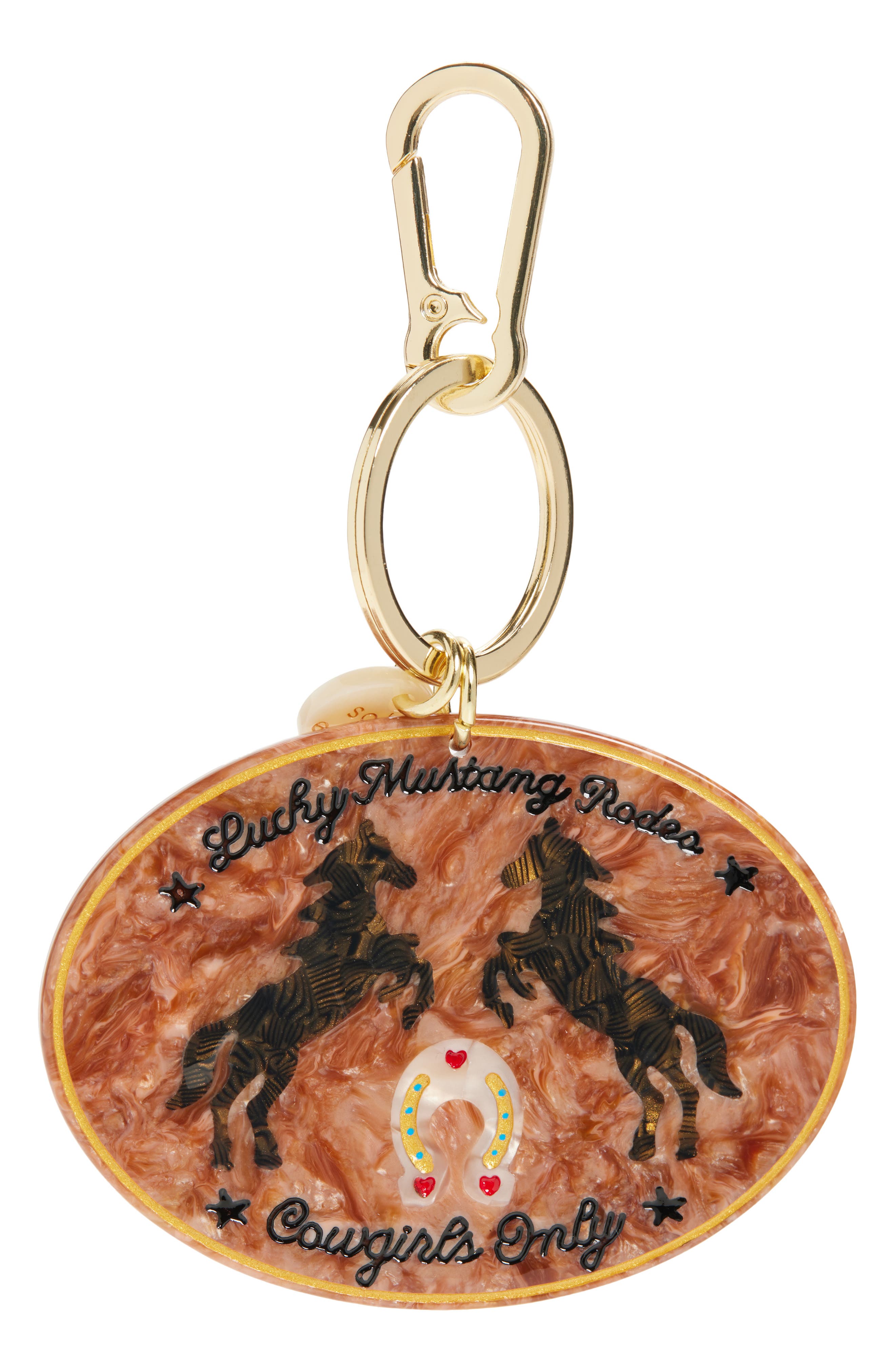 Solar Eclipse Hand Painted Lucky Mustard Rodeo Chain Bag Charm, Main, color, Brown