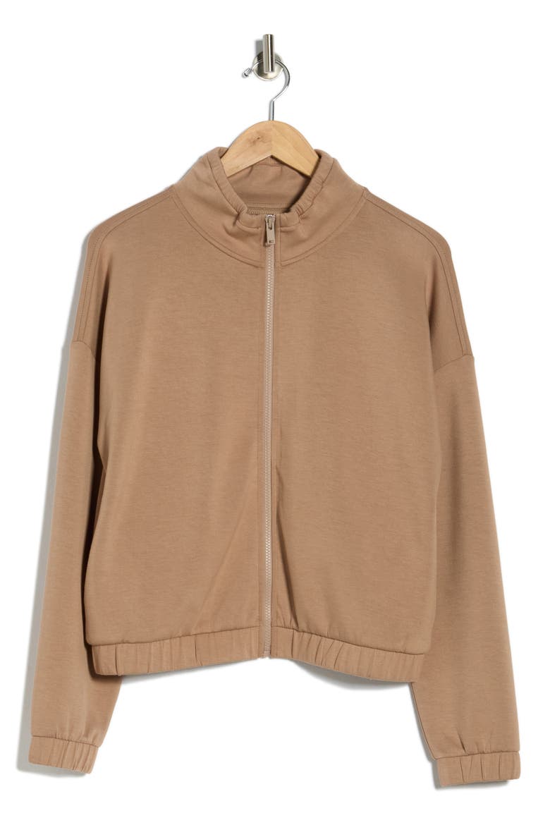 Whisper Knit Ruched Jacket, Alternate, color, TAN PORTABELLA