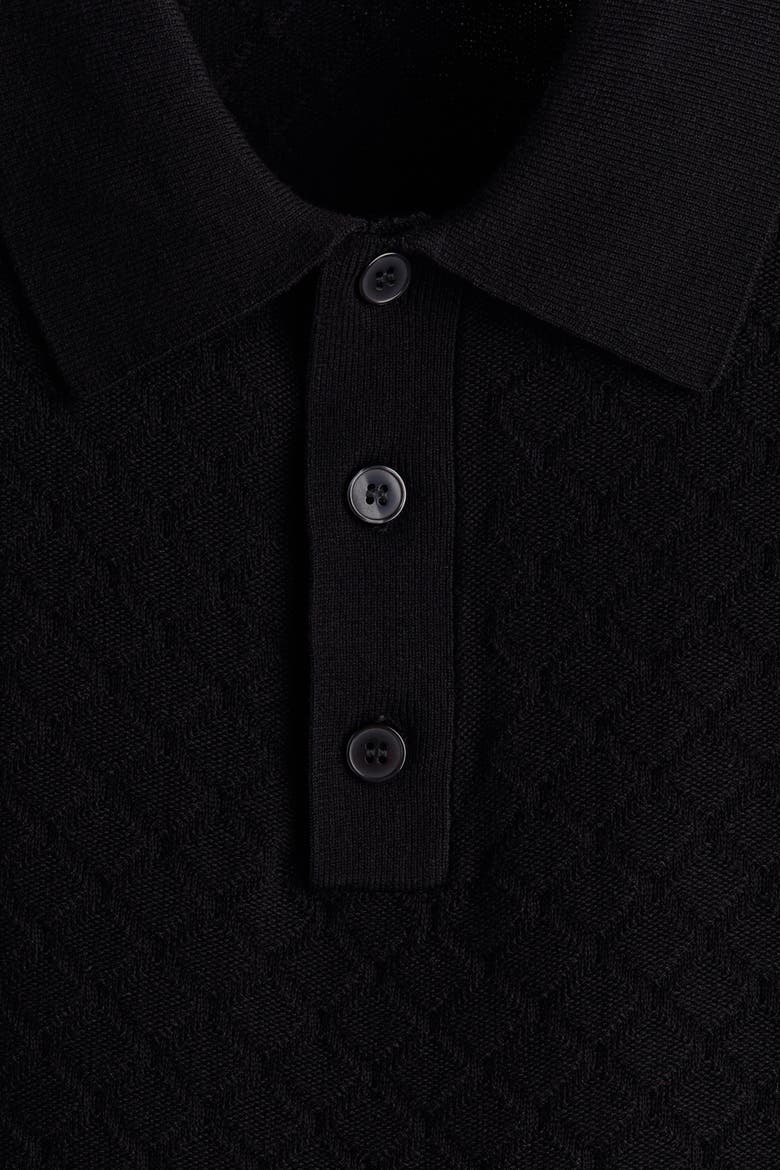 Slim-fit Textured-knit Polo Shirt, Alternate, color, Black