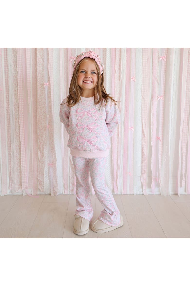 Bow & Bloom Print Flare Legging (baby), Alternate, color, Pink