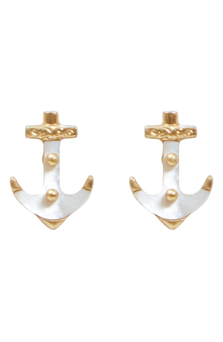 Clare V. Anchor Stud Earrings, Main, color, Cream
