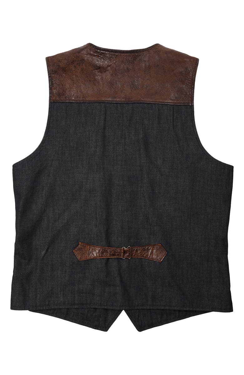 FLYNT Denim Back Leather Vest, Alternate, color, Vintage Brandy