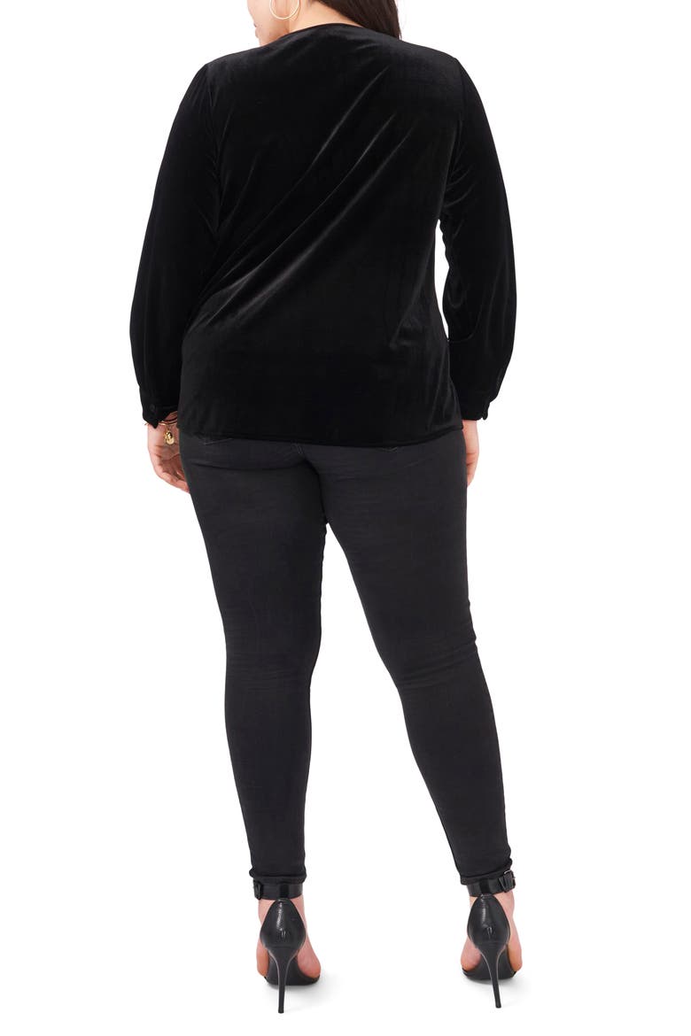 V-Neck Velvet Button Front Top, Alternate, color, RICH BLACK