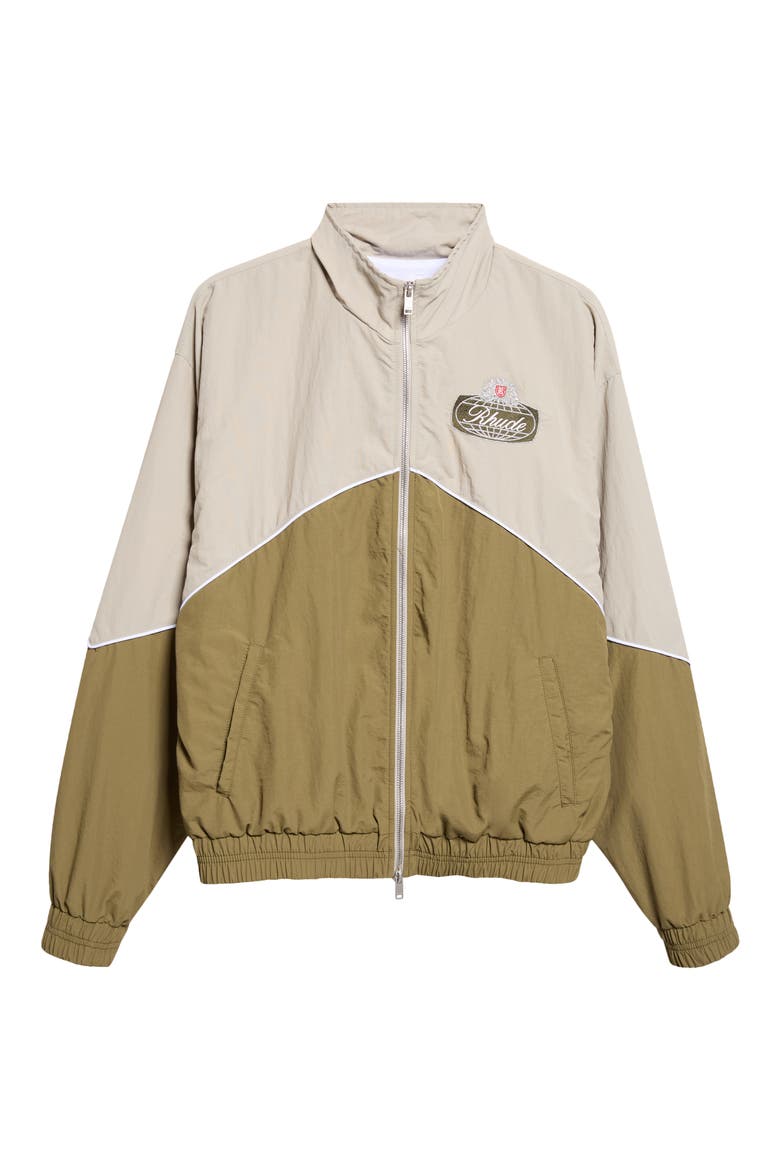 Desert Racing Embroidered Nylon Track Jacket, Main, color, OLIVE/ GREY