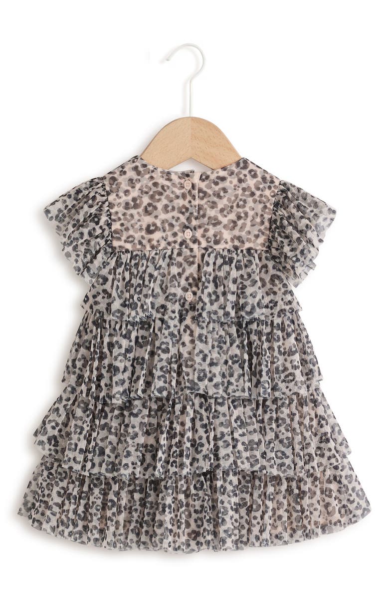 NEXT Leopard Print Ruffle Mesh Dress, Alternate, color, Beige Multi