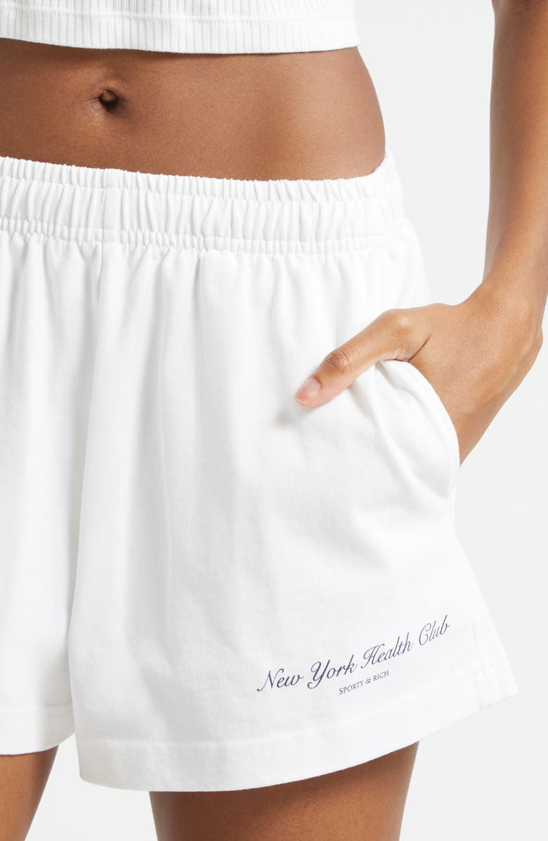 Sporty & Rich New York Health Club Disco Graphic Cotton Sweat Shorts, Alternate, color, White
