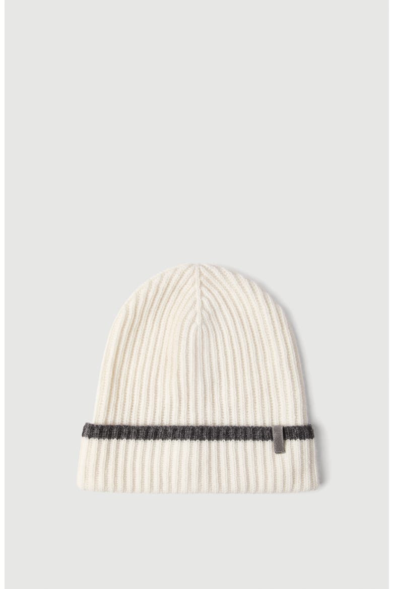 Cashmere English rib knit beanie with monili, Main, color, Panama
