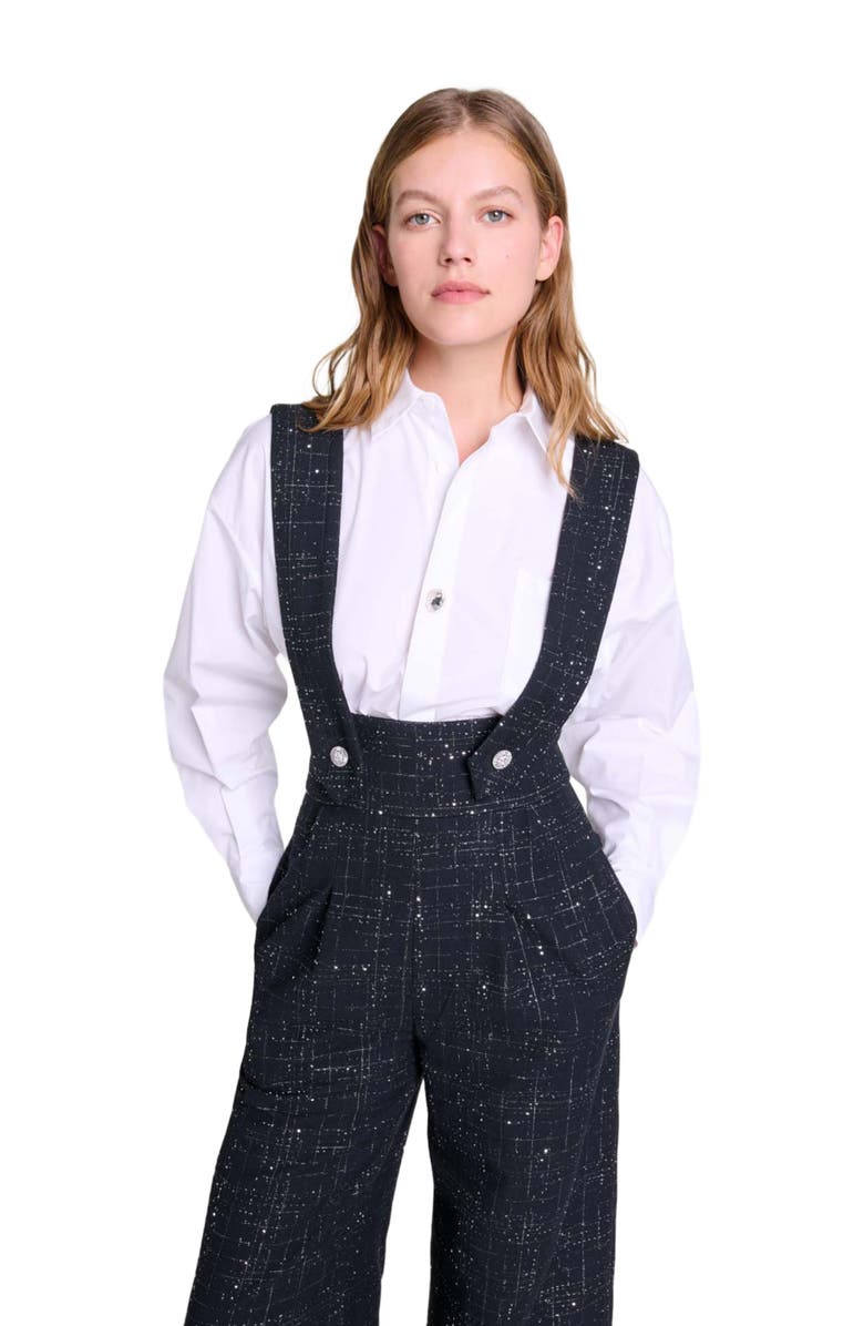 maje Wide-leg trousers with tweed braces, Alternate, color, 