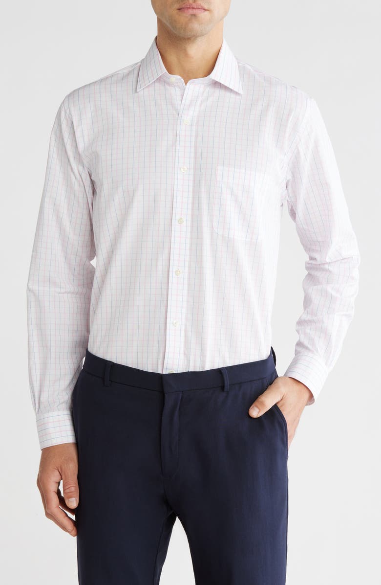 Brooks Brothers Regular Fit Plaid Cotton Dress Shirt, Main, color, Pink