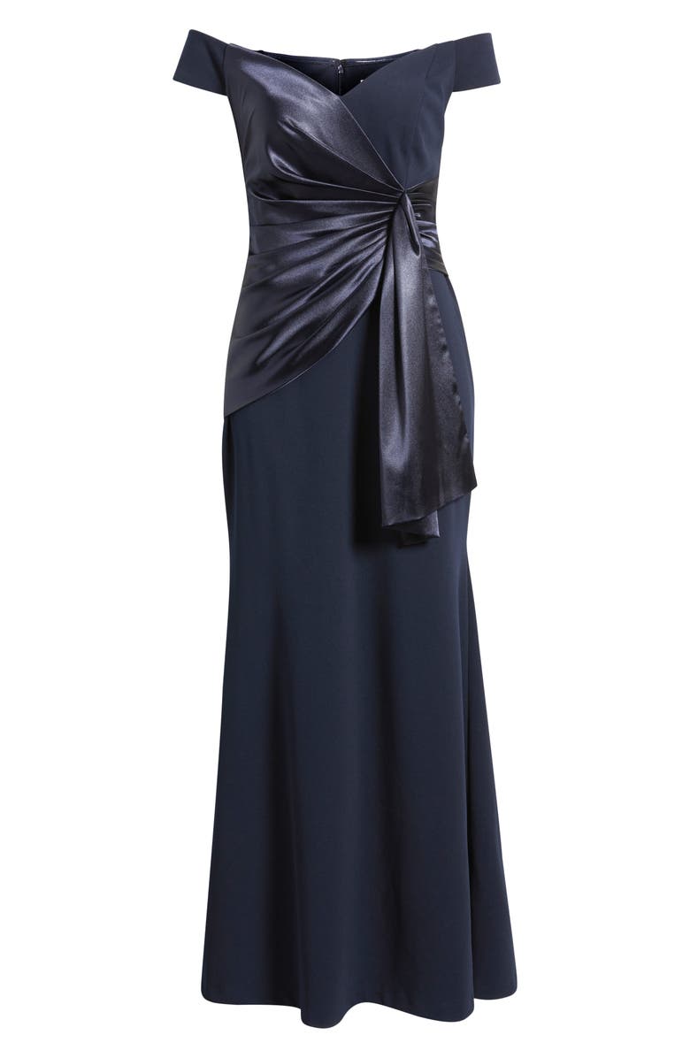 Eliza J Mixed Media Off the Shoulder Gown, Alternate, color, Navy