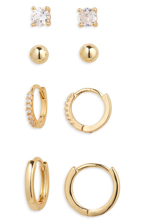 Set of 4 Demi Fine Essentials Stud & Hugging Hoop Earrings