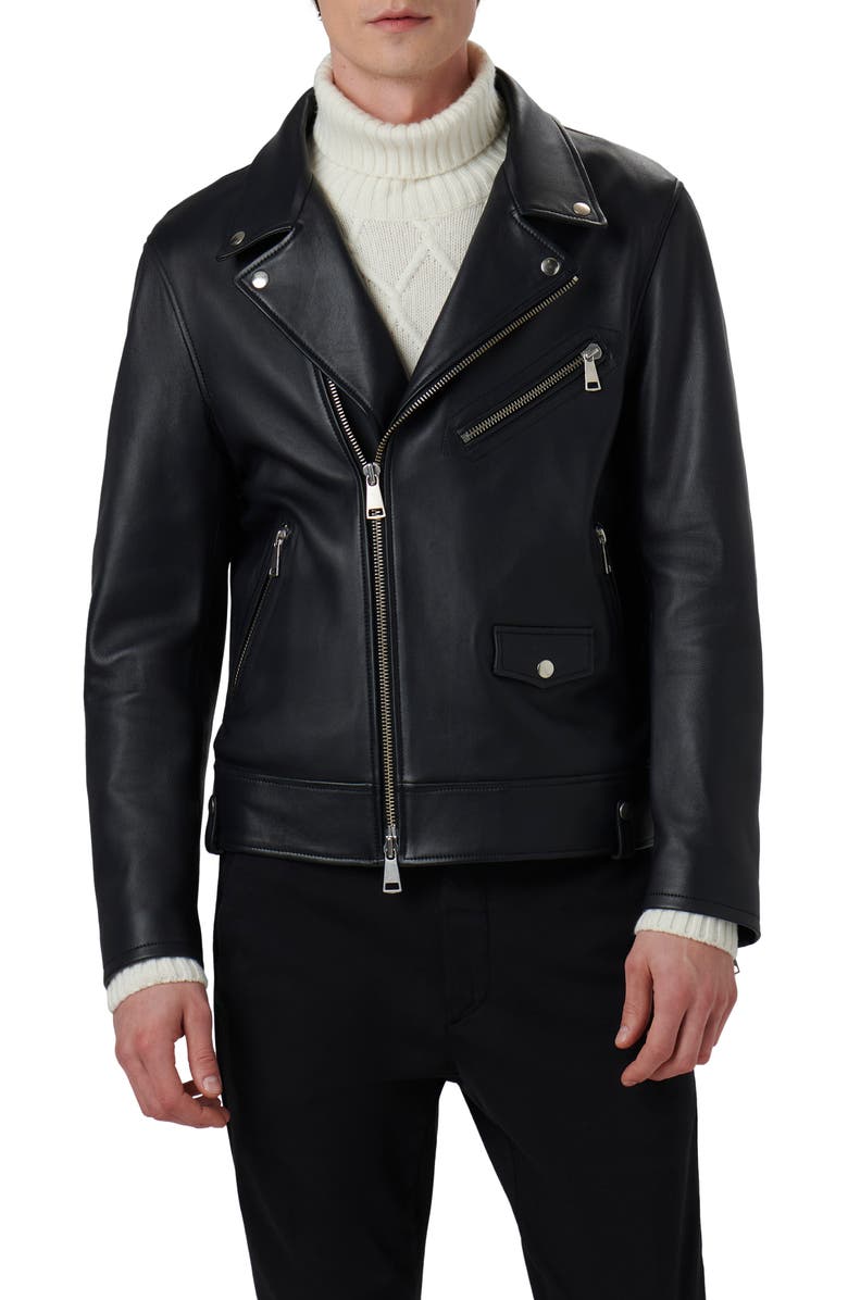 Bugatchi Full Zip Leather Biker Jacket, Main, color, 