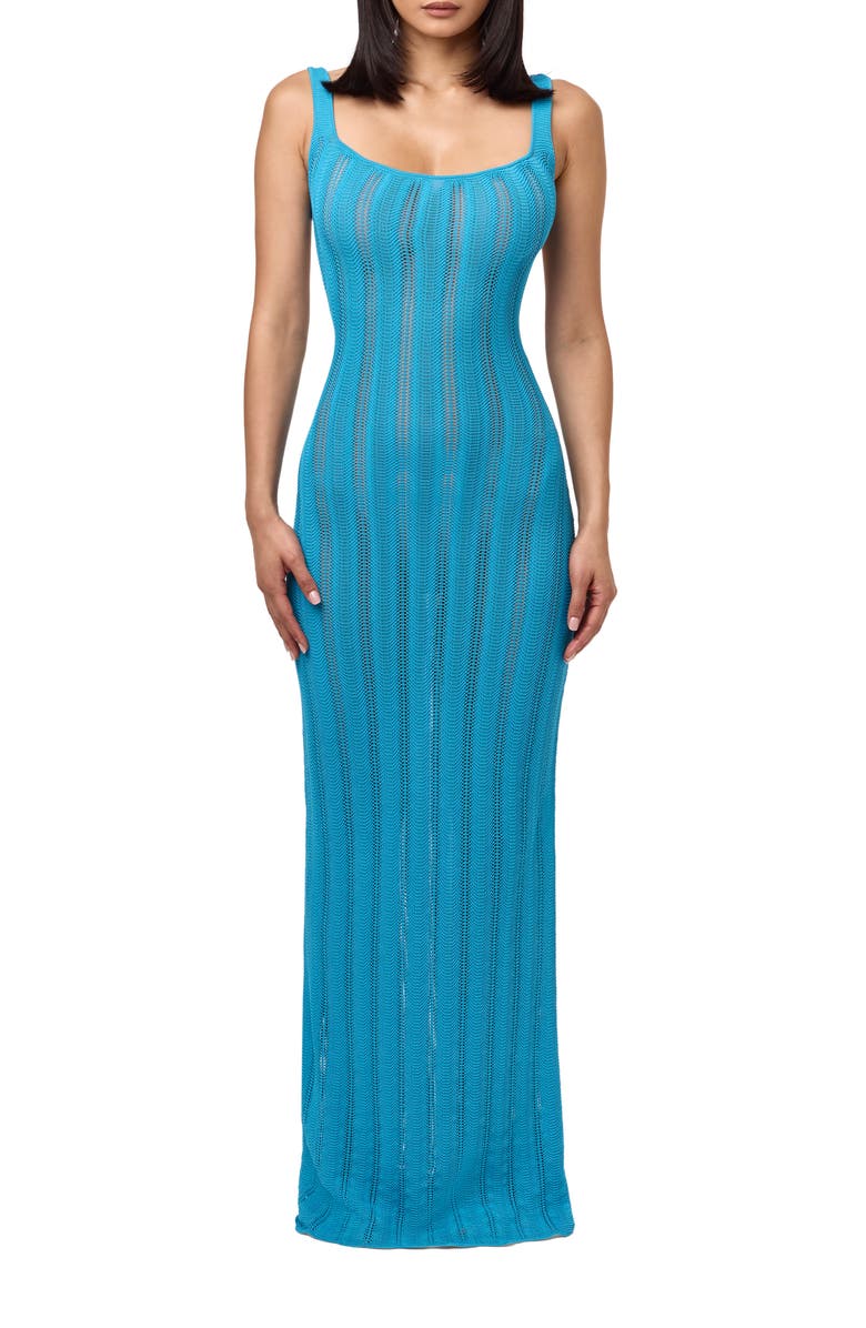 Naked Wardrobe Open Back Sheer Maxi Dress, Main, color, Mediterranean Blue