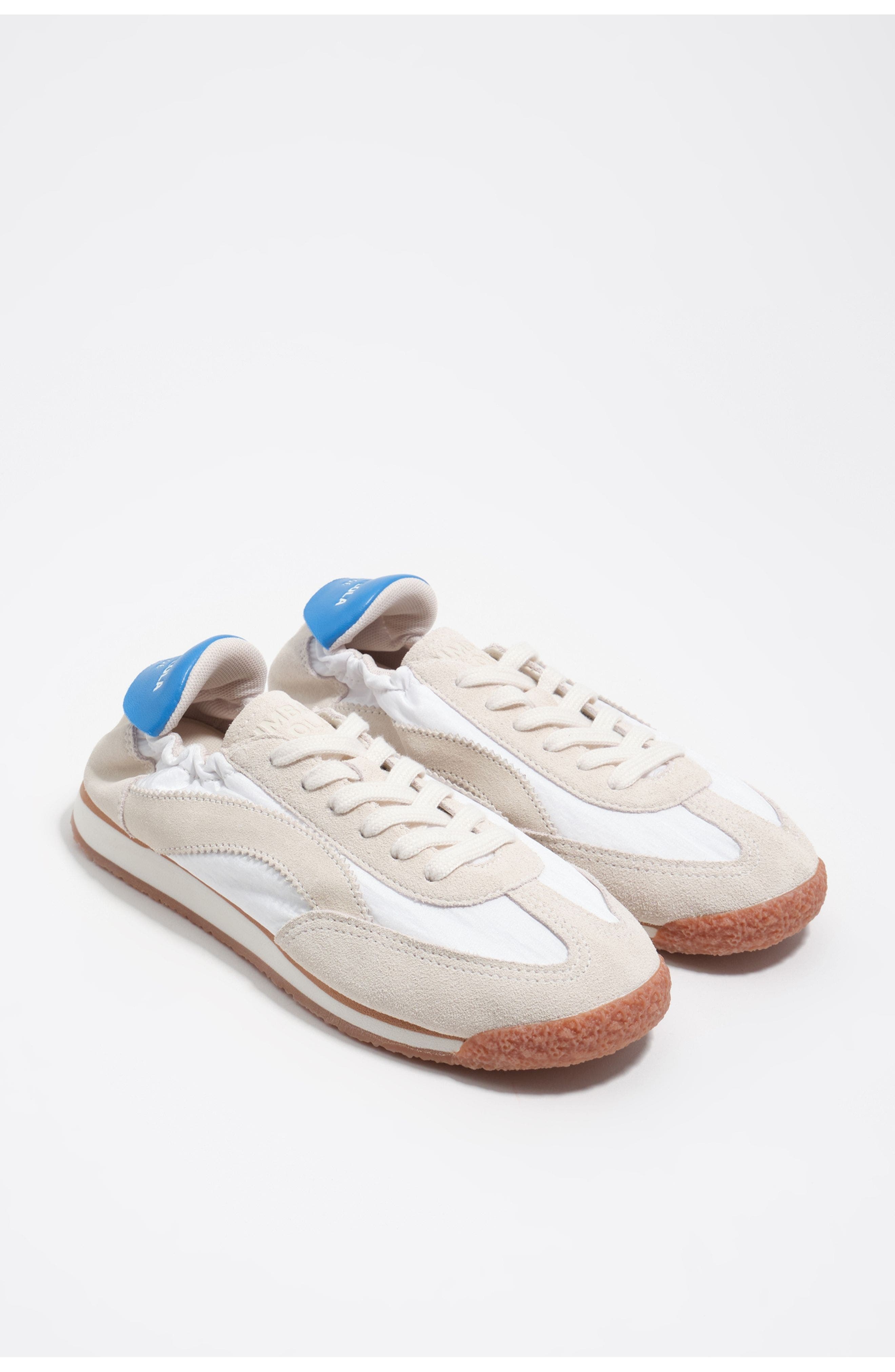 Suede & Nylon Elastic Sneakers, Alternate, color, OFF WHITE