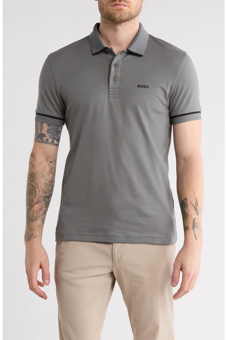 Paule Tipped Knit Polo, Main, color, DARK BEIGE