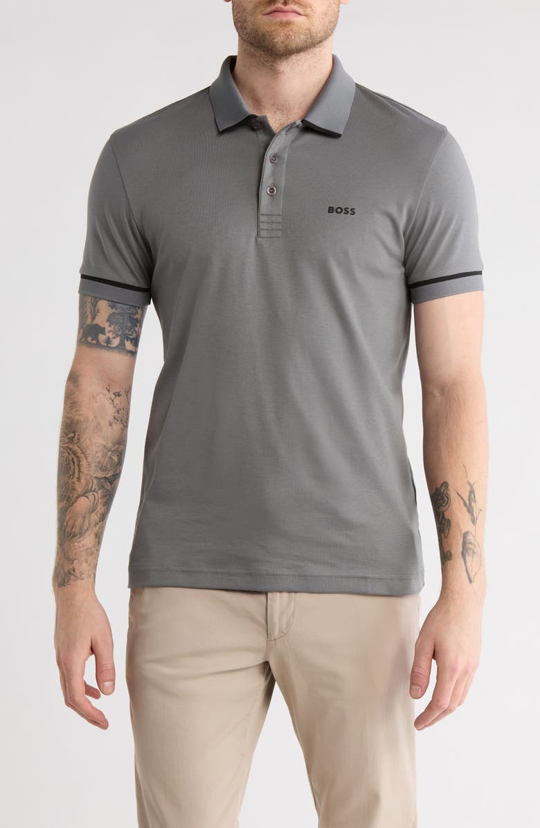 BOSS Paule Tipped Knit Polo, Main, color, Dark Beige