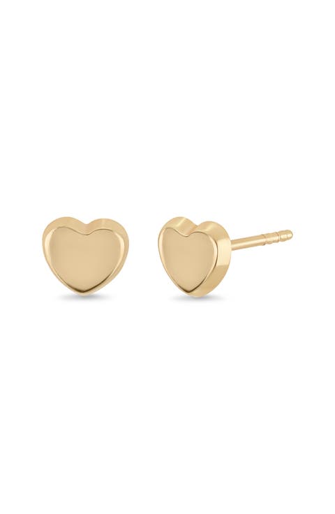 14K Gold Heart Stud Earrings