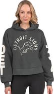 STARTER Women's Starter  Heather Charcoal Detroit Lions Star Player Cropped Fleece Pullover Hoodie